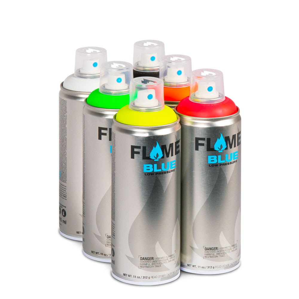 Pack Fluo : 6 bombes de peinture Graffiti Flame Blue